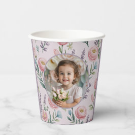 Personalized Pastel Floral Photo Kids Birthday Pappbecher