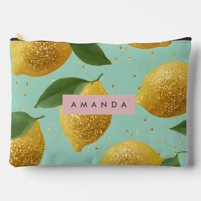 Personalized Pastel Glitter Lemon Style Zubehörtasche (Vorderseite)