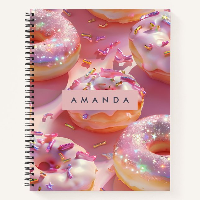 Personalized Pastel Glittering Pink Donut Dream Notizbuch (Vorderseite)