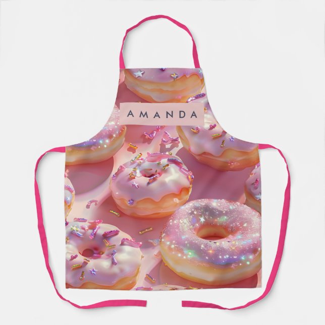 Personalized Pastel Glittering Pink Donut Dream Schürze (Vorderseite)