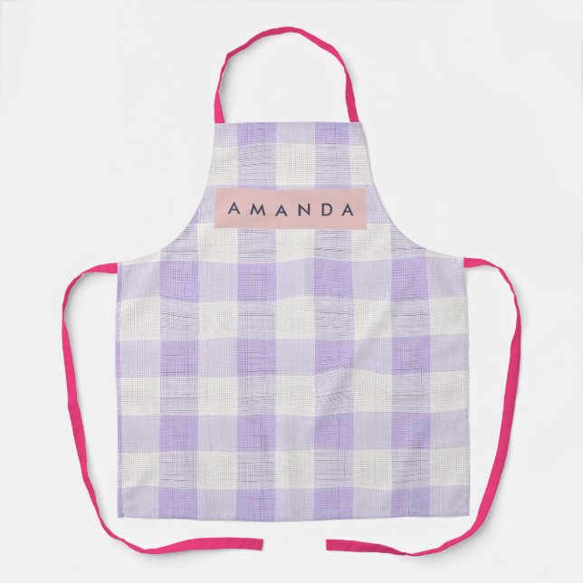 Personalized Pastel Lavender Gingham Plaid Schürze (Vorderseite)