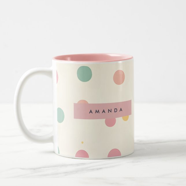Personalized Pastel Macaron Polka Dot  Zweifarbige Tasse (Links)
