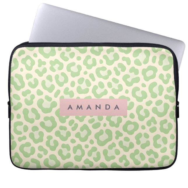 Personalized Pastel Mint Green Leopard Print Laptopschutzhülle (Vorderseite)