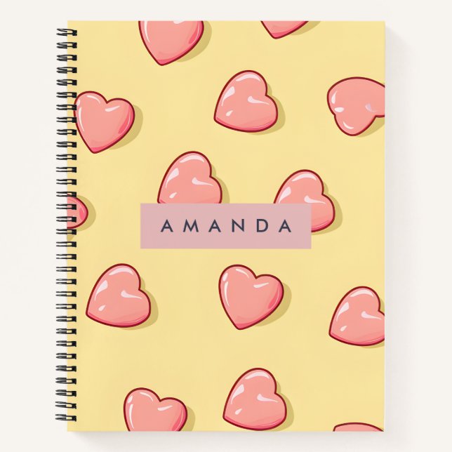 Personalized Pastel Pink Candy Heart  Notizbuch (Vorderseite)