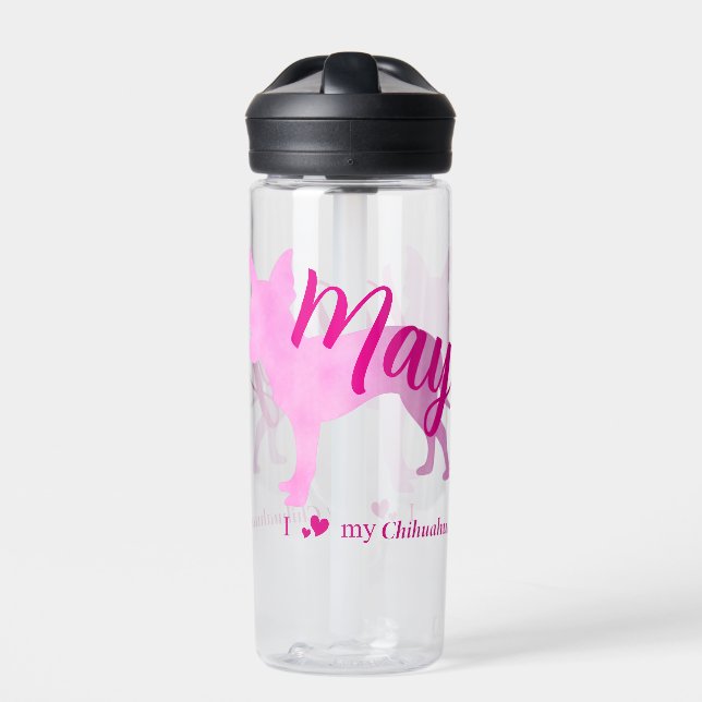 Personalized Pastel Pink Chihuahua Water Bottle Trinkflasche (Vorderseite)