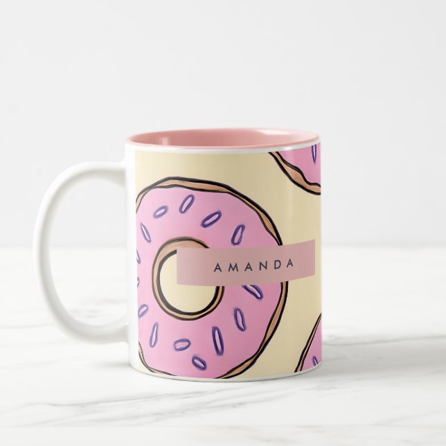 Personalized Pastel Pink Donut  Zweifarbige Tasse (Links)