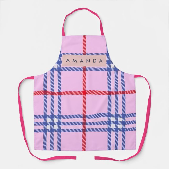Personalized Pastel Pink Plaid with Red and Blue Schürze (Vorderseite)