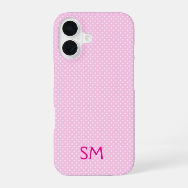 Personalized Pastel Pink Polka Dot Phone Case iPhone 16 Hülle (Rückseite)