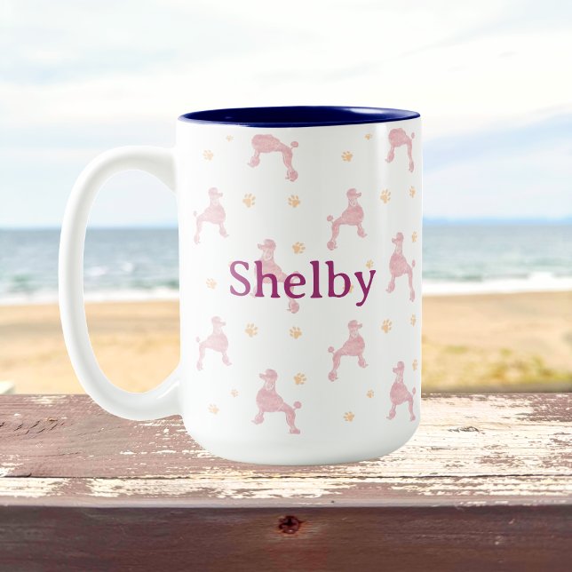 Personalized pastel pink Poodle Pattern Zweifarbige Tasse (Von Creator hochgeladen)
