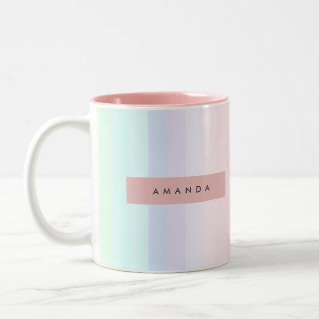 Personalized Pastel Rainbow Stripe Zweifarbige Tasse (Links)