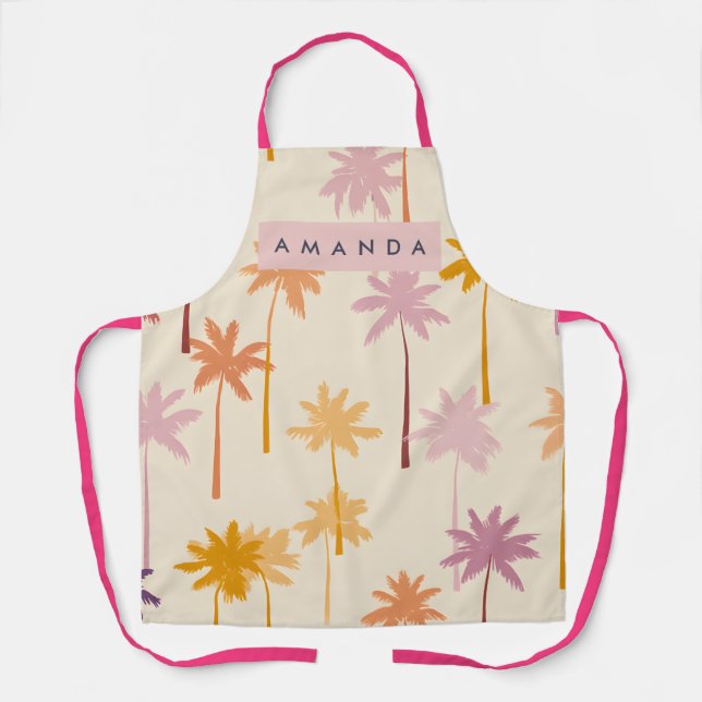 Personalized Pastel Tropical Sunset Palm Tree Schürze (Vorderseite)