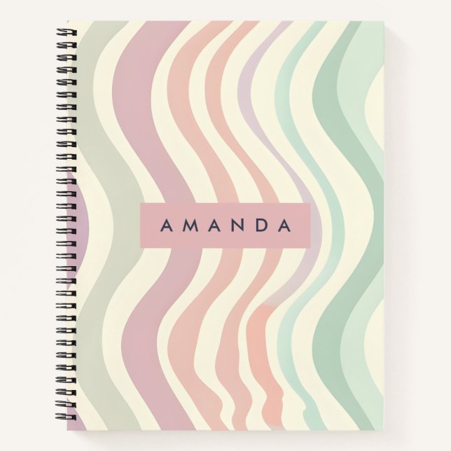 Personalized Pastel Wavy Stripe Style Notizbuch (Vorderseite)
