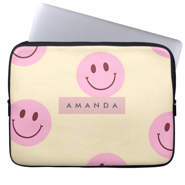 Personalized Pastel Yellow & Pink Smiley Face Laptopschutzhülle (Vorderseite)
