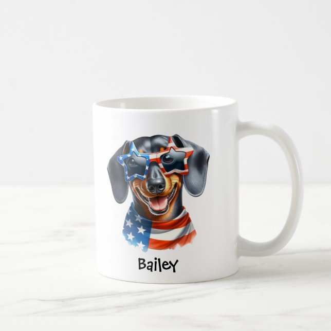 Personalized Patriotic 4th of July Dachshund Mug Kaffeetasse (Rechts)