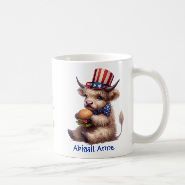 Personalized Patriotic Baby Highland Cow Coffee Kaffeetasse (Rechts)