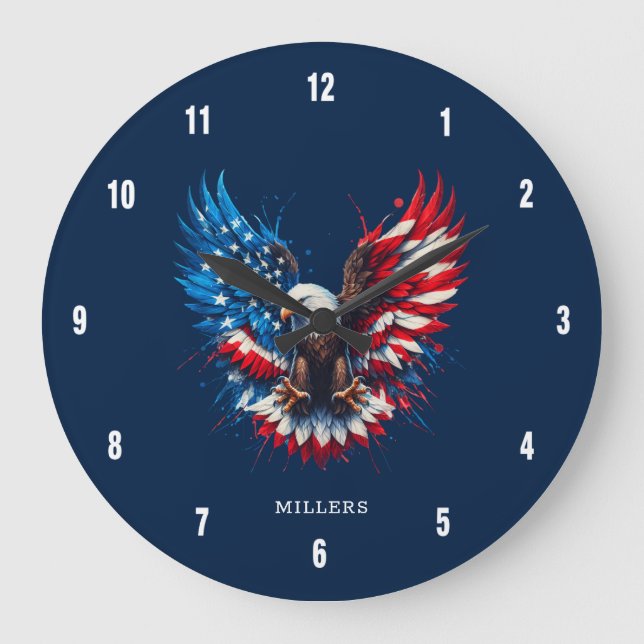 Personalized Patriotic Colors America Bold Eagle Große Wanduhr (Vorderseite)