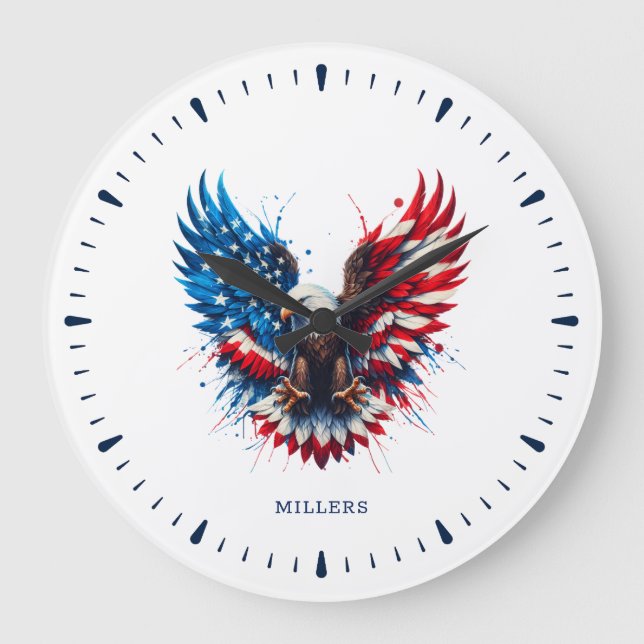 Personalized Patriotic Colors America Bold Eagle Große Wanduhr (Vorderseite)