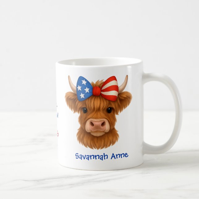 Personalized Patriotic Highland Cow Kaffeetasse (Rechts)