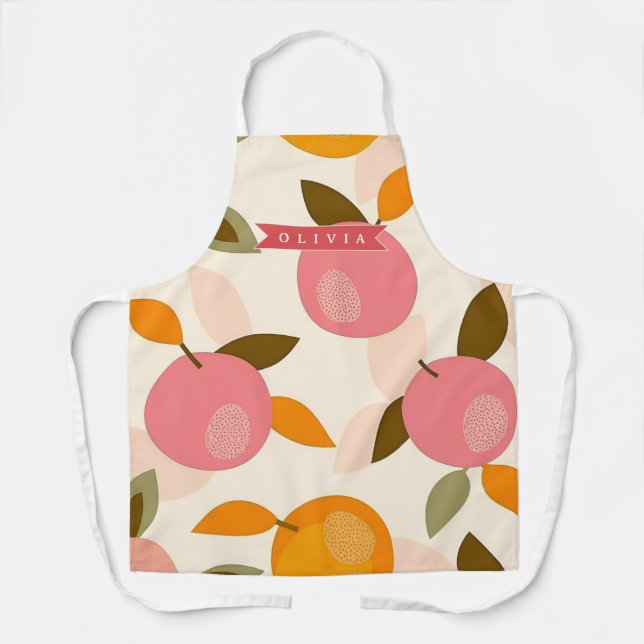 Personalized Peach Pattern Cute Retro Summer Schürze (Vorderseite)