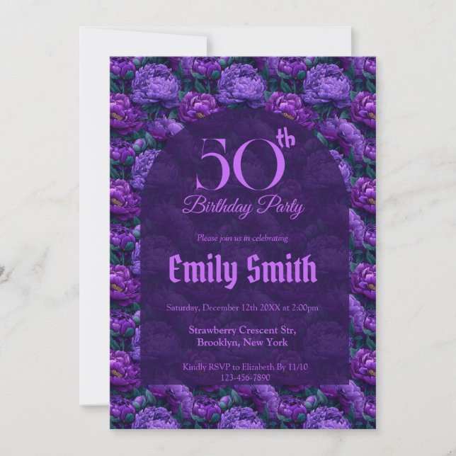 Personalized Peonies Accent 50Th Birthday Einladung (Vorderseite)