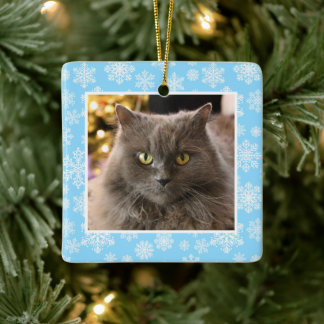 Personalized Pet Cat Dog Blue Snowflake Pattern Keramikornament
