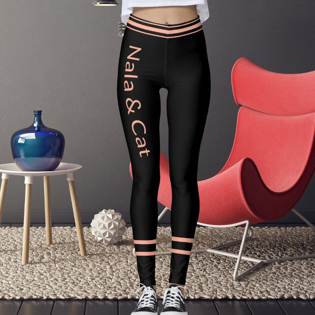Personalized Pet Cat Mom Name Peach Black Stripes Leggings (Von Creator hochgeladen)