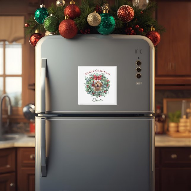 Personalized Pet Christmas with Wreath & Name Magnet (Von Creator hochgeladen)