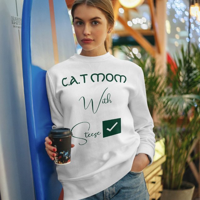 Personalized Pet Lover Green Script Funny Cat Mom Sweatshirt (Von Creator hochgeladen)
