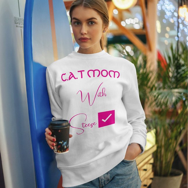 Personalized Pet Lover Pink Script Funny Cat Mom Sweatshirt (Von Creator hochgeladen)