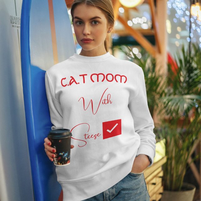 Personalized Pet Lover Red Script Funny Cat Mom Sweatshirt (Von Creator hochgeladen)