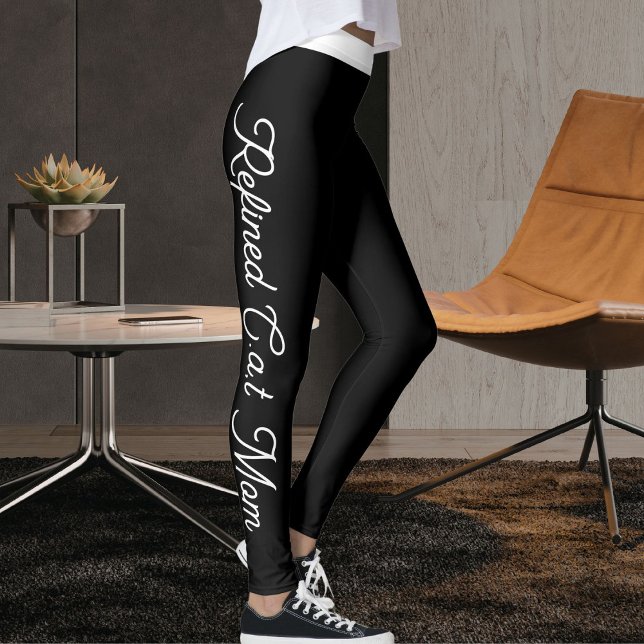 Personalized Pet Lover White Script Black Cat Mom Leggings (Von Creator hochgeladen)