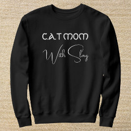 Personalized Pet Lover White Script Cat Mom Black Sweatshirt