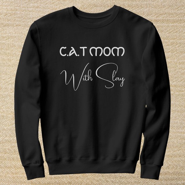 Personalized Pet Lover White Script Cat Mom Black Sweatshirt (Von Creator hochgeladen)