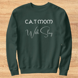 Personalized Pet Lover White Script Cat Mom Green Sweatshirt