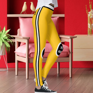 Personalized Pet Mama Yellow Black White Striped Leggings