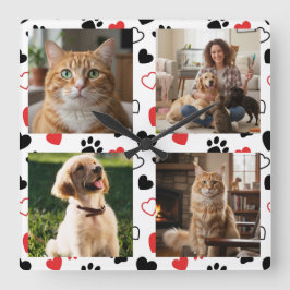 Personalized Pet Photo Collage Square Wall Clock  Quadratische Wanduhr