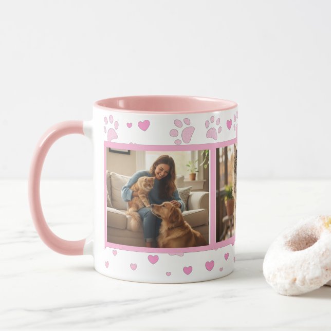 Personalized Pet Photo Mug Custom 3-Picture Tasse (Mit Donut)