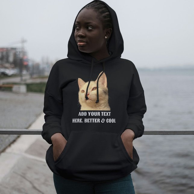 Personalized Pet Photo Text Black White Cat Mom Hoodie (Von Creator hochgeladen)