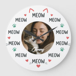Personalized Pet Photo Wall Clock with 'MEOW'  Große Wanduhr