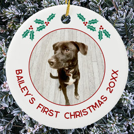Personalized Pet Puppy Dog First Christmas Photo Keramik Ornament