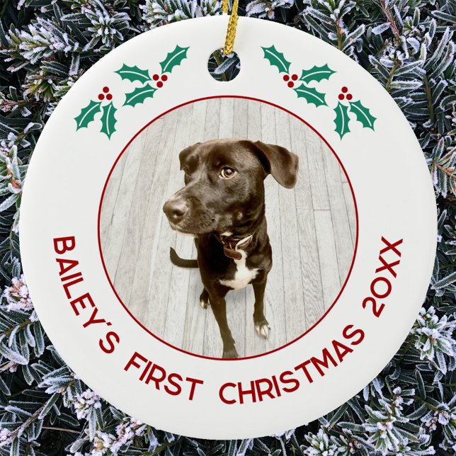 Personalized Pet Puppy Dog First Christmas Photo Keramik Ornament (Dog first Christmas photo ceramic ornament for pet lovers)
