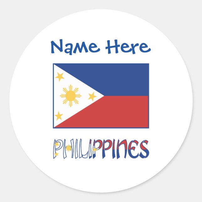 Personalized Philippines Flag Name Round Runder Aufkleber (Vorderseite)