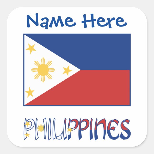 Personalized Philippines Flag Name Square Label Quadratischer Aufkleber (Vorderseite)