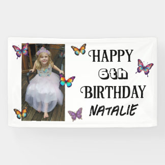 Personalized Photo and Age Butterfly Birthday Banner