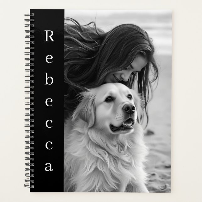 Personalized Photo and Name Black and White Planer (Vorderseite)
