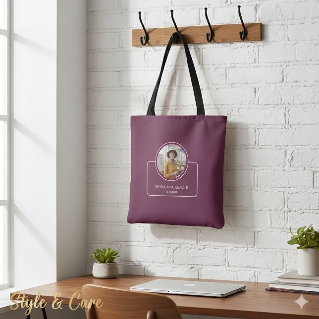 Personalized Photo and Name with Title Burgundy (Personalized Photo and Name with Title Burgundy Tote Bag)