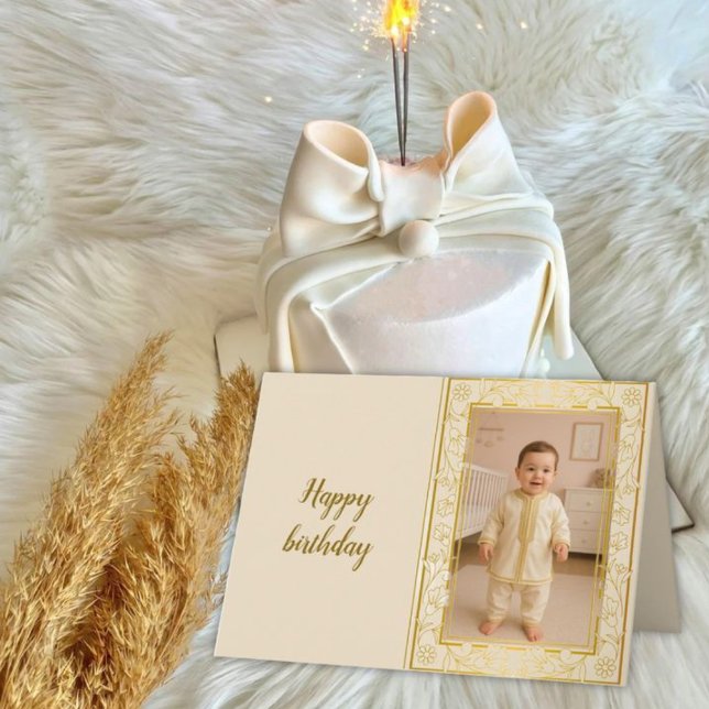Personalized Photo Birthday Card —Floral frame Dankeskarte (Von Creator hochgeladen)