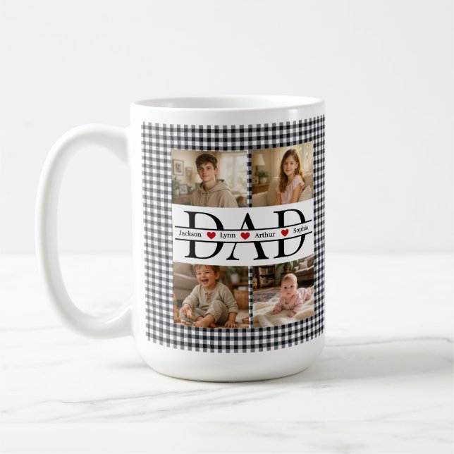 Personalized Photo Collage & Kids' Names "DAD" Kaffeetasse (Links)