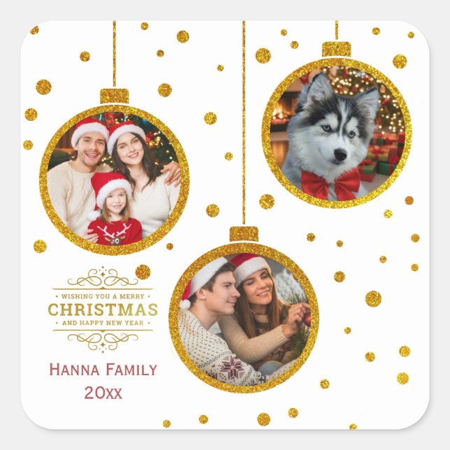 Personalized Photo - Custom Family Holiday Quadratischer Aufkleber (Vorderseite)