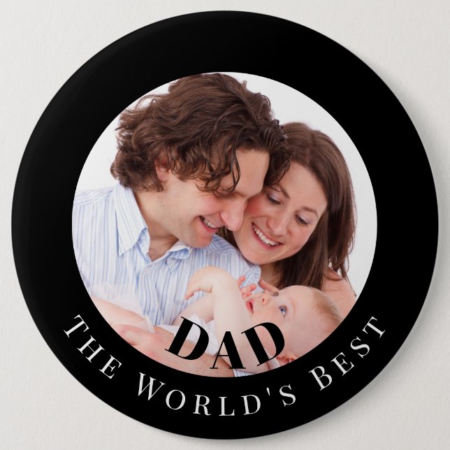 Personalized Photo in Black Circle Best Dad Button (Vorderseite)